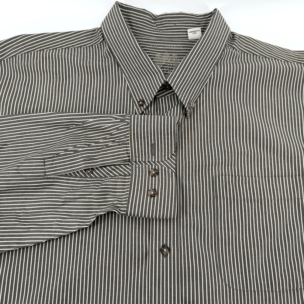 Cutter Buck Mens 3XB Shirt Gray White Striped Long Sleeve Button Down Casual